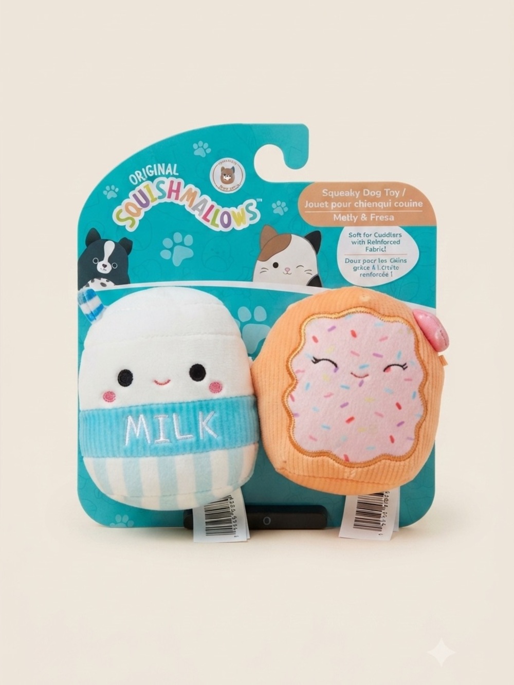 Squishmallows Melly & Fresa Squeaky Crinkle Dog Toy 2-Pack Milk Pop Tart NWT